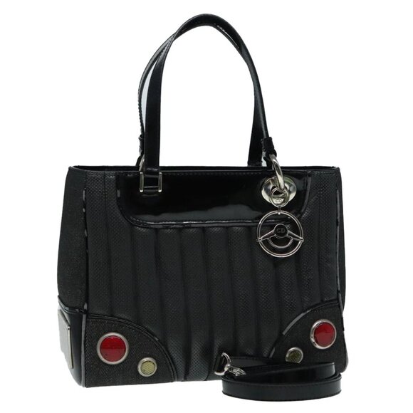 Christian Dior Hand Bag Leather Canvas 2way Black Silver Auth 89612 - Picture 1 of 15